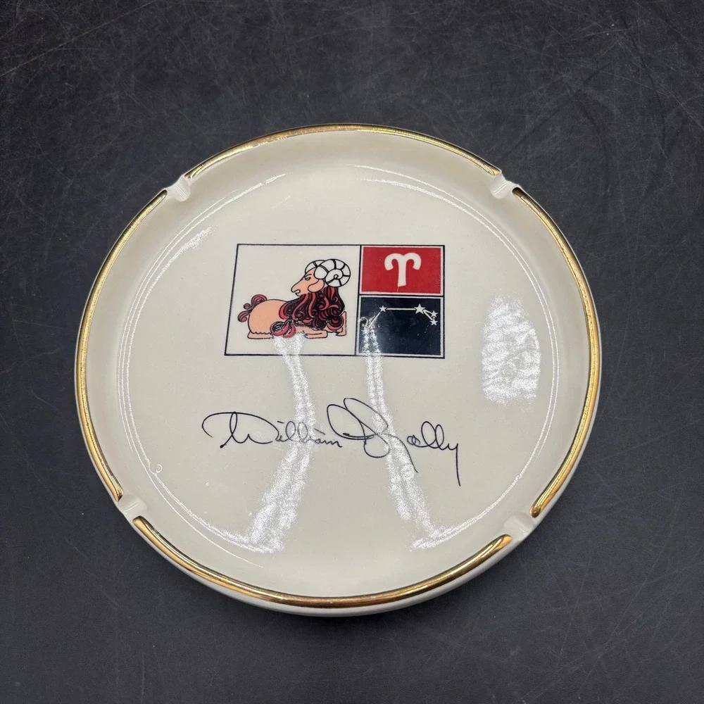 Vintage William Jolly Aries Zodiac Ceramic Ashtray Gold Rim Astrology Ram